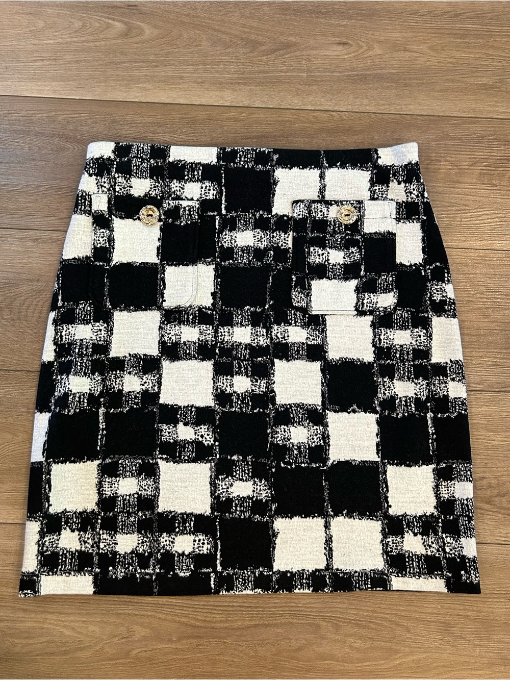 Joseph Ribkoff Textured Plaid Knit Skirt Size 12 Made in Canada